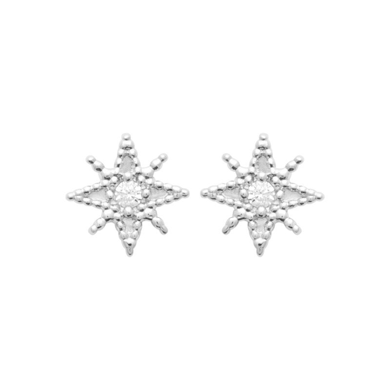 Boucles d'Oreilles Puces Étoile Polaire Argent Rhodié et Oxyde