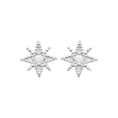 Boucles d'Oreilles Puces Étoile Polaire Argent Rhodié et Oxyde
