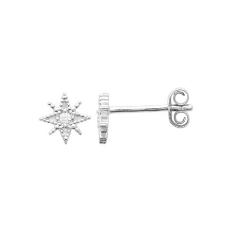 Boucles d'Oreilles Puces Étoile Polaire Argent Rhodié et Oxyde