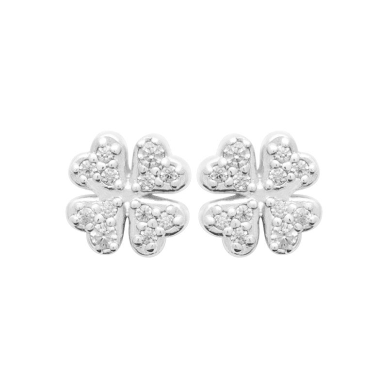 Boucles d'Oreilles Trèfles Scintillants en Argent Rhodié