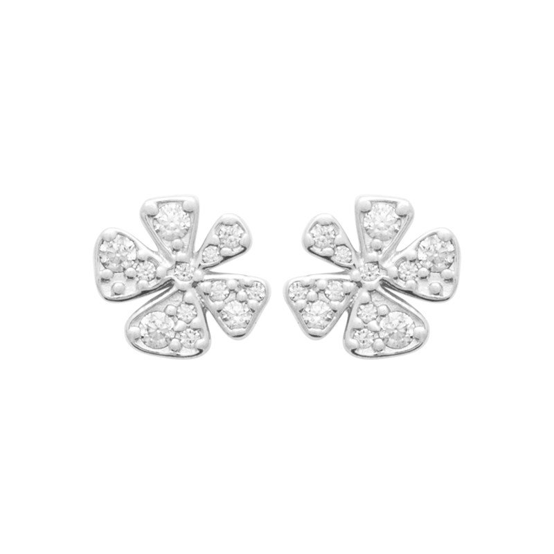 Puces d'Oreilles Fleur Scintillante Argent Rhodié