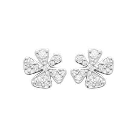 Puces d'Oreilles Fleur Scintillante Argent Rhodié