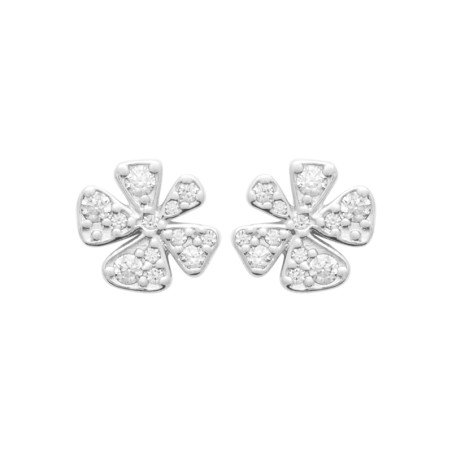 Puces d'Oreilles Fleur Scintillante Argent Rhodié