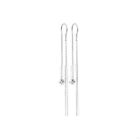 Boucles d'Oreilles Chaîne et Oxyde de Zirconium Argent Rhodié