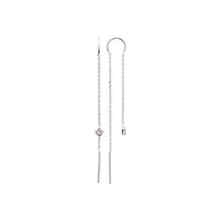Boucles d'Oreilles Chaîne et Oxyde de Zirconium Argent Rhodié