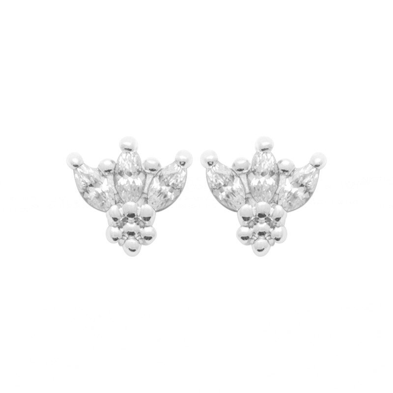 Boucles d'Oreilles Pétales Scintillants en Argent Rhodié