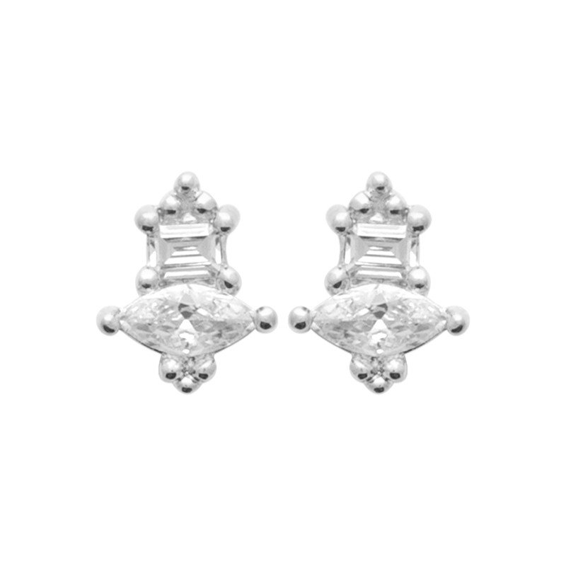Boucles d'Oreilles Clous Marquise et Baguettes Scintillantes