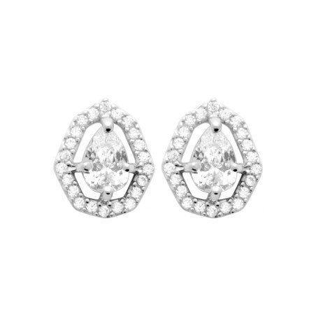 Boucles d'Oreilles Puces Poire et Halo Scintillant