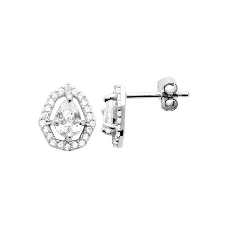 Boucles d'Oreilles Puces Poire et Halo Scintillant