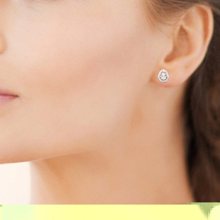 Boucles d'Oreilles Puces Poire et Halo Scintillant