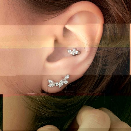 Ensemble Boucles d'Oreilles Puce et Climber Argent Rhodié Oxyde de Zirconium