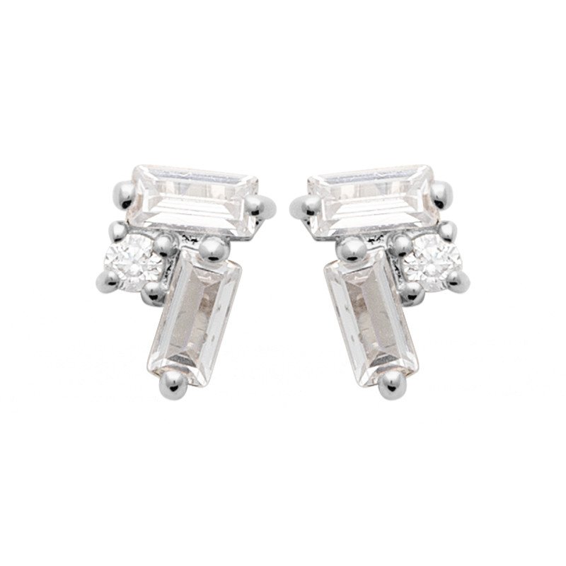Boucles d'Oreilles Puces Argent Rhodié Oxydes de Zirconium