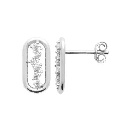 Boucles d'Oreilles Puces Ovale Argent Rhodié Zirconium