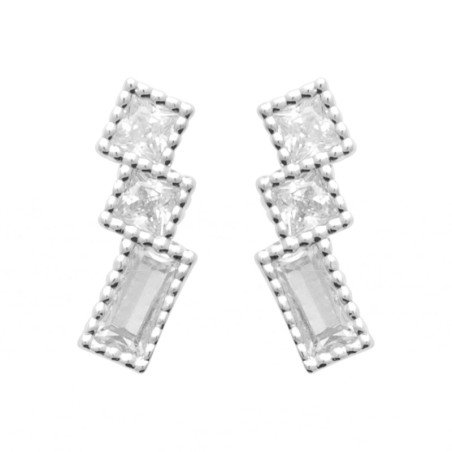 Boucles d'Oreilles Puces Argent Rhodié et Oxydes de Zirconium