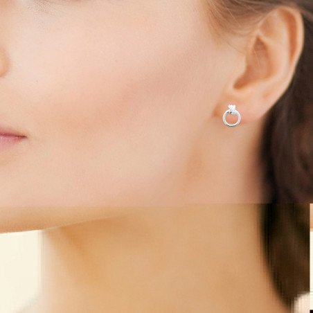 Boucles d'Oreilles Puces Cercle Zirconium Argent Rhodié