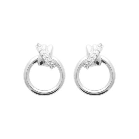 Boucles d'Oreilles Puces Cercle Zirconium Argent Rhodié