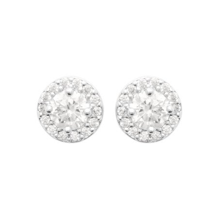 Puces d'Oreilles Rondes Scintillantes Argent Rhodié