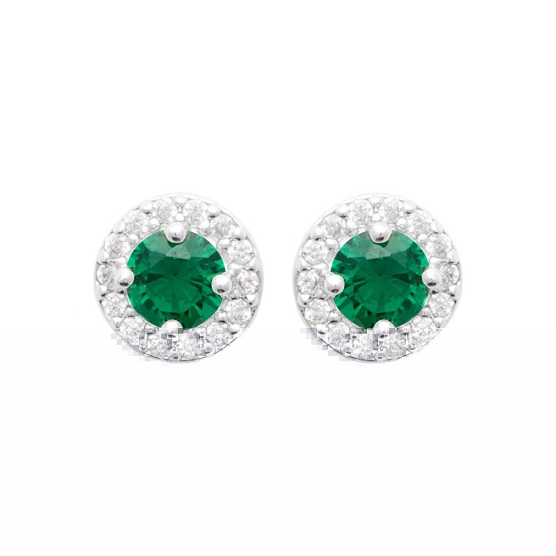 Puces d'Oreilles Halo Vert Argent Rhodié