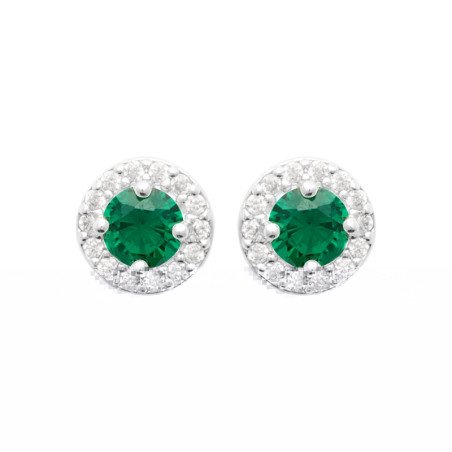 Puces d'Oreilles Halo Vert Argent Rhodié
