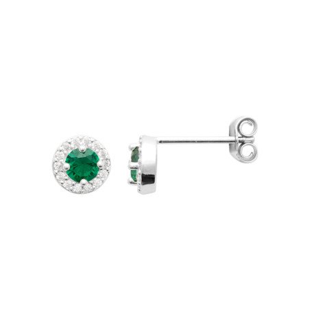 Puces d'Oreilles Halo Vert Argent Rhodié