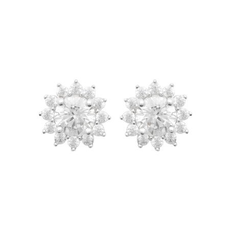 Boucles d'Oreilles Puces Solitaire Entouré en Argent Rhodié et Oxyde de Zirconium