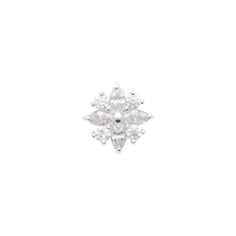 Puce d'Oreille Fleur Scintillante en Argent Rhodié
