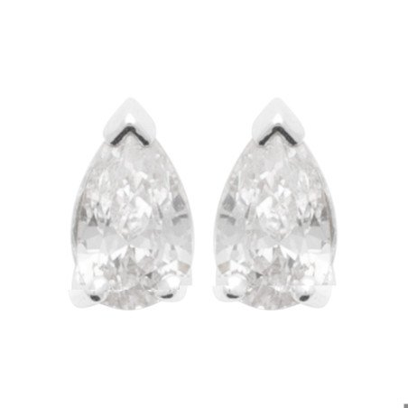 Boucles d'Oreilles Puces Poire Argent Rhodié et Oxyde de Zirconium