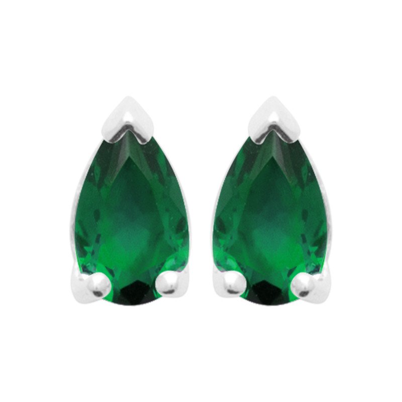 Puces d'Oreilles Goutte Verte en Argent 925 Rhodié