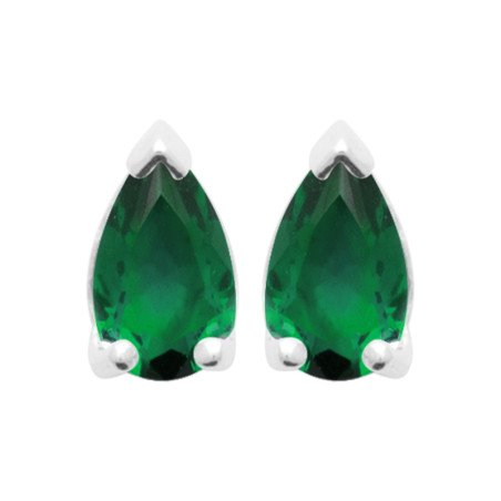 Puces d'Oreilles Goutte Verte en Argent 925 Rhodié