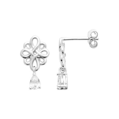 Boucles d'oreilles Puces Fleur et Goutte en Argent Rhodié