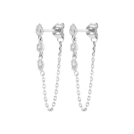 Boucles d'oreilles Puces & Chaîne Argent Rhodié Zirconium