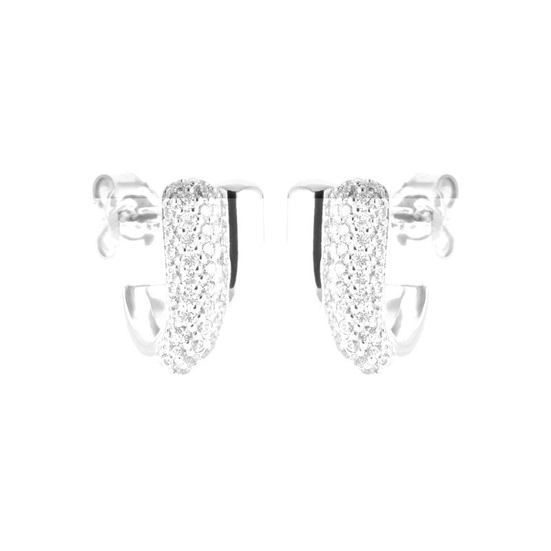 Boucles d'Oreilles Demi-Créoles Scintillantes Argent Rhodié