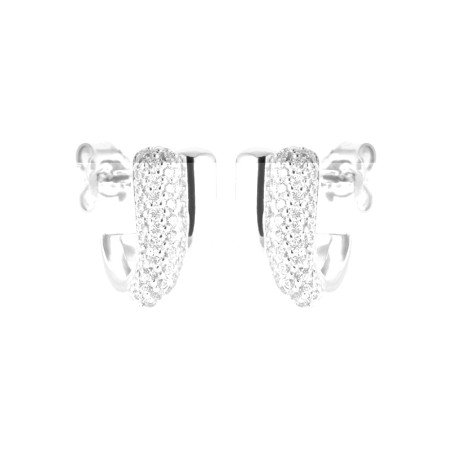 Boucles d'Oreilles Demi-Créoles Scintillantes Argent Rhodié