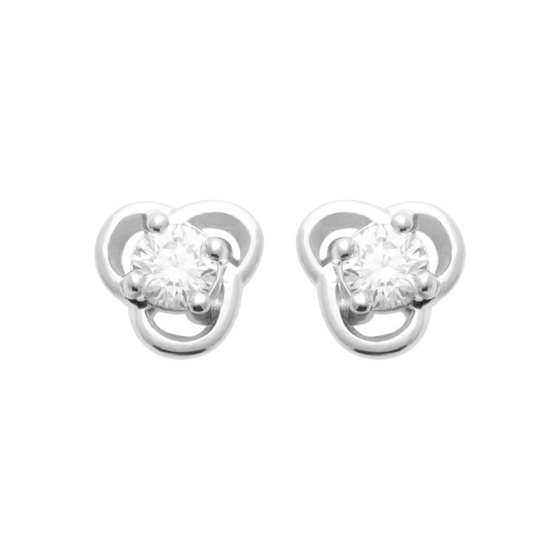 Puces d'Oreilles Trèfle Scintillant en Argent Rhodié