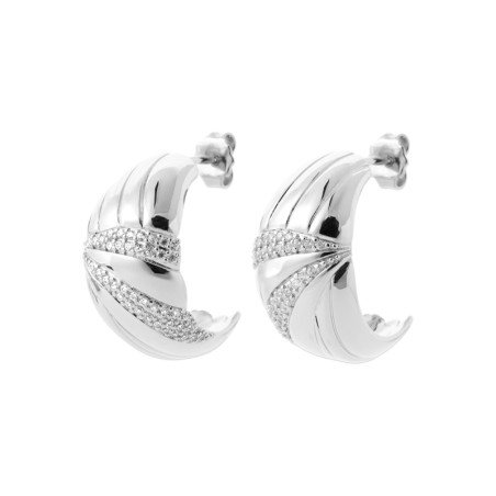 Boucles d'Oreilles Argent Rhodié Ondulées et Scintillantes