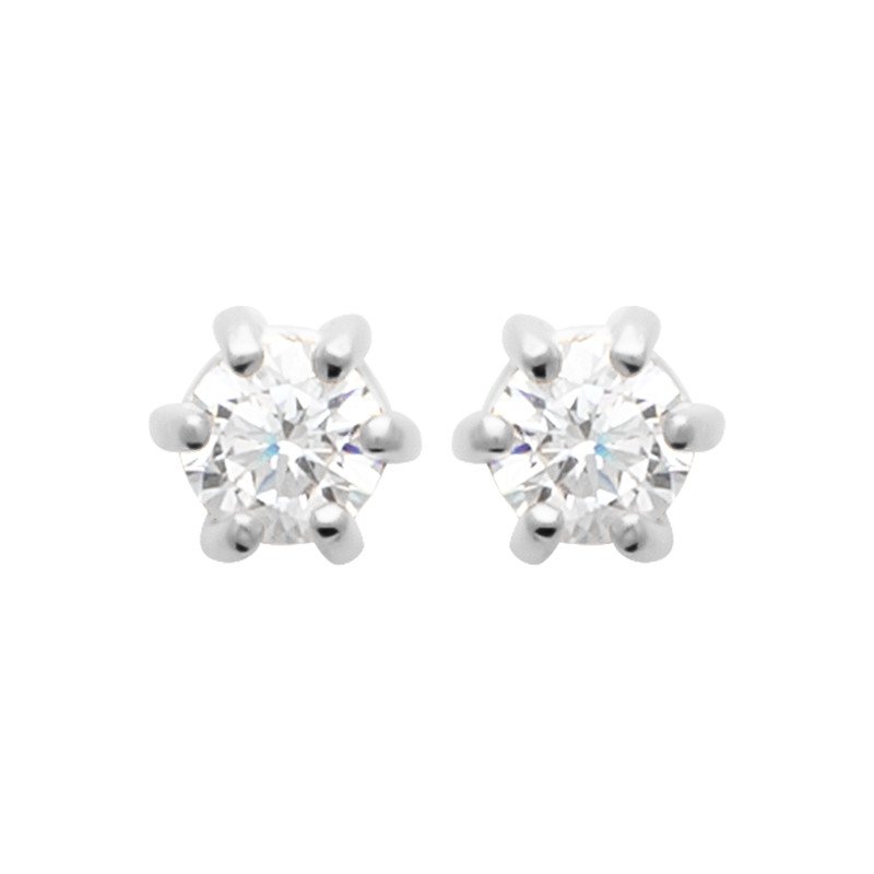 Puces d'Oreilles Solitaire Argent Rhodié Oxyde de Zirconium