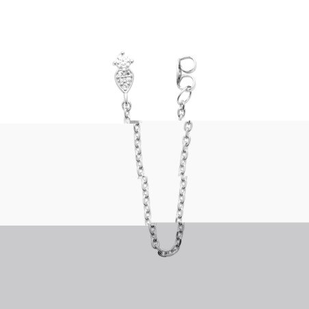 Boucles d'Oreilles Puces et Chaînes Argent Rhodié Zirconia