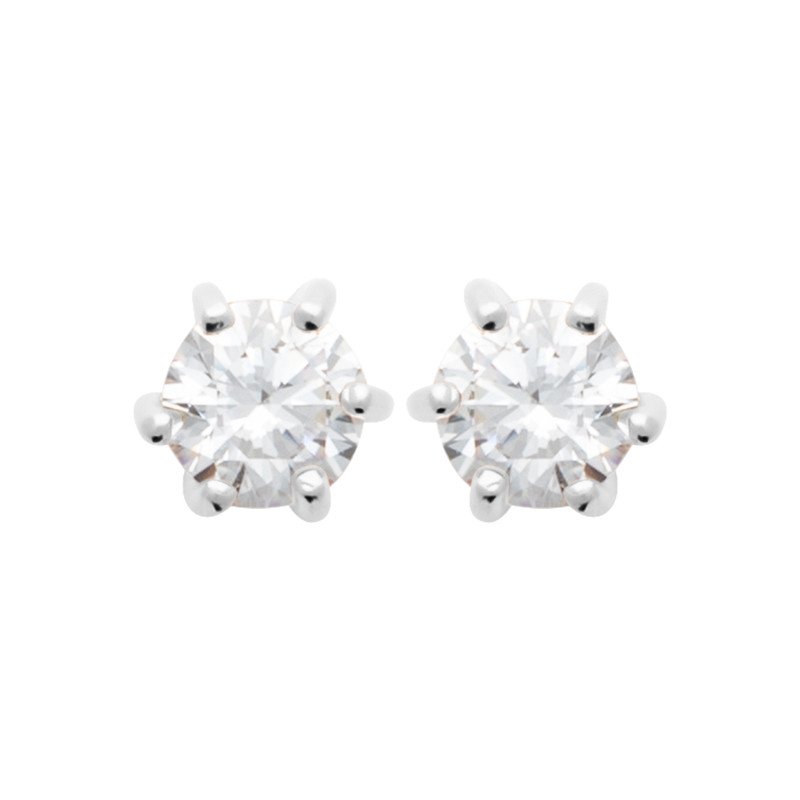 Puces d'Oreilles Solitaire Zirconium et Argent Rhodié