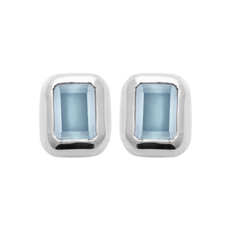 Puces d'oreilles rectangulaires Ciel d'Azur en argent rhodié