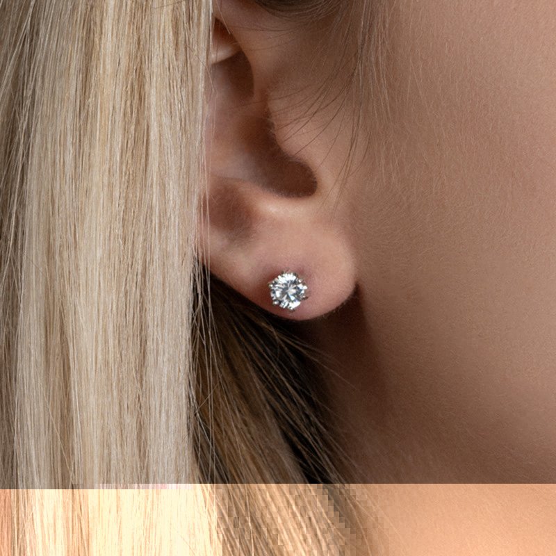 Puces d'Oreilles Solitaires Argent Rhodié Oxyde de Zirconium