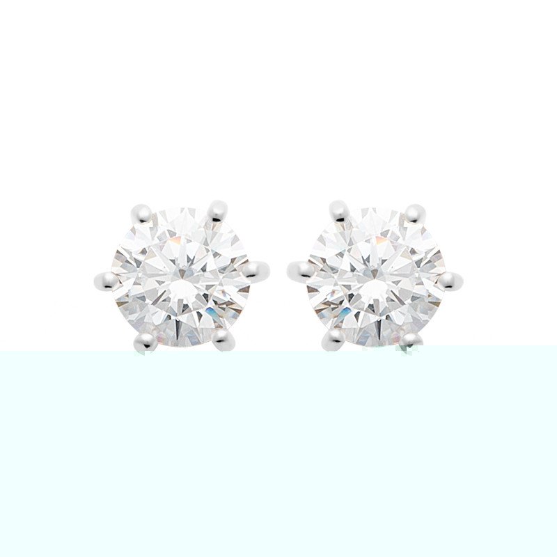 Puces d'Oreilles Solitaire Oxyde de Zirconium en Argent Rhodié