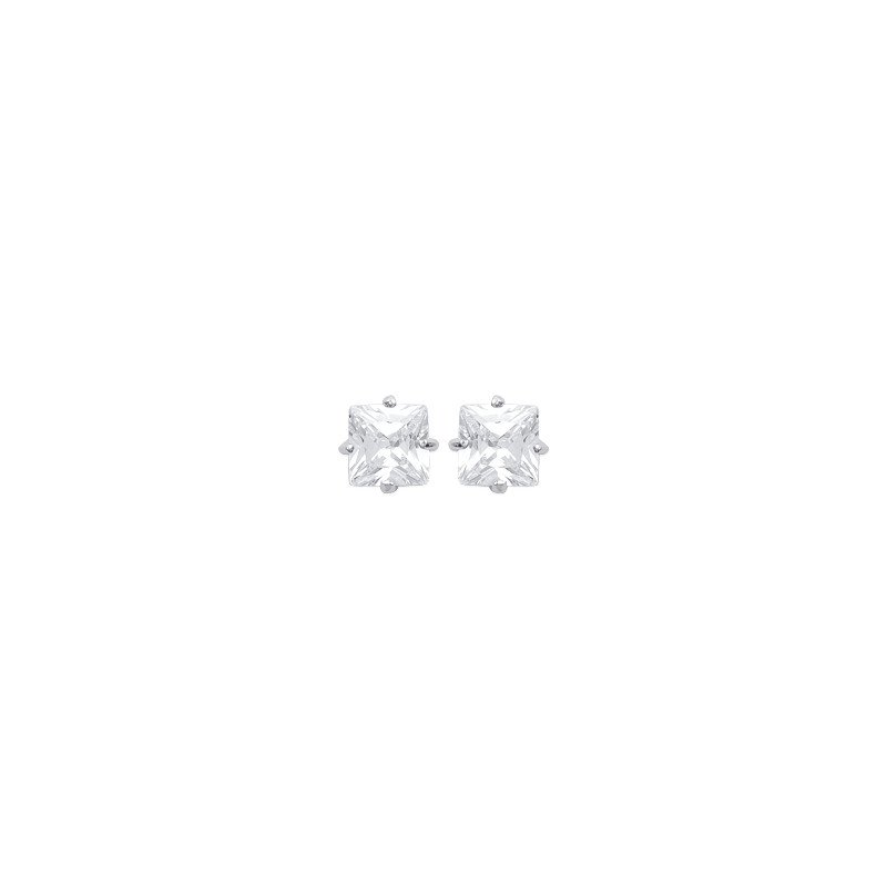 Boucles d'oreilles Puces Carrées en Argent Rhodié et Oxyde de Zirconium