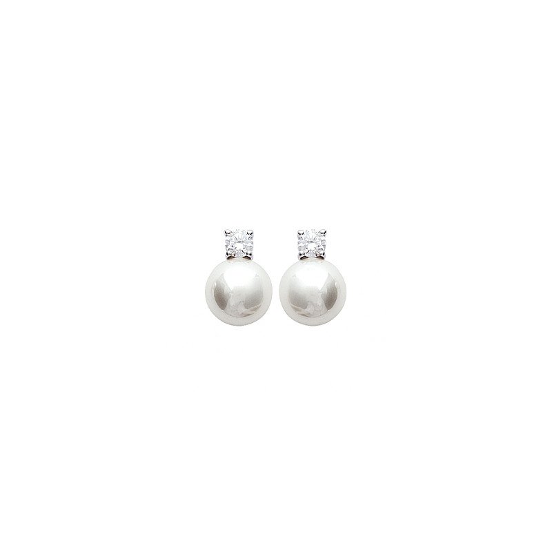 Boucles d'oreilles Perle Imitation et Zirconia en Argent Rhodié
