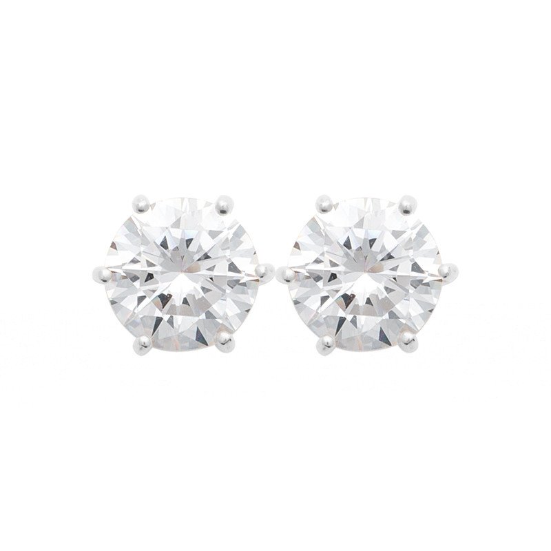 Boucles d'Oreilles Puces Solitaires Brillant Argent Rhodié