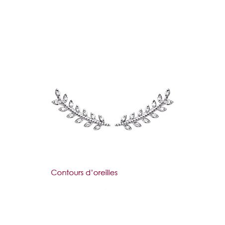 Contours d'Oreilles Feuille Scintillante Argent 925 Rhodié
