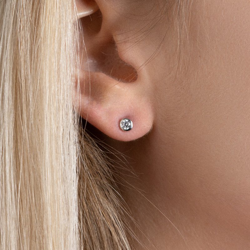 Puces d'Oreilles Argent Rhodié Oxyde de Zirconium
