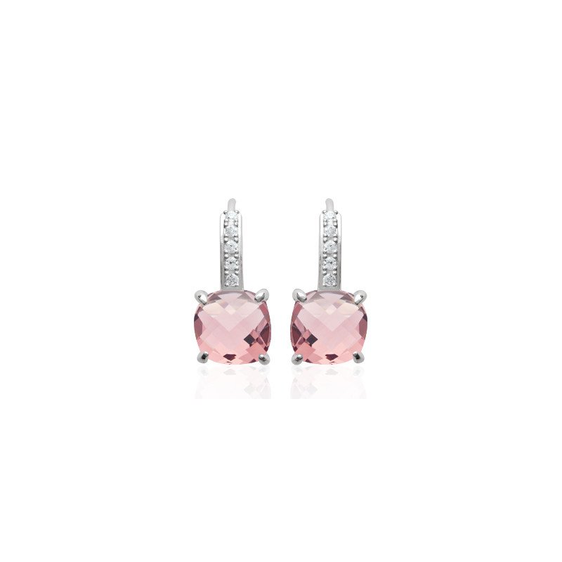 Boucles d'oreilles Argent Rhodié et Pierre Rose Facettée