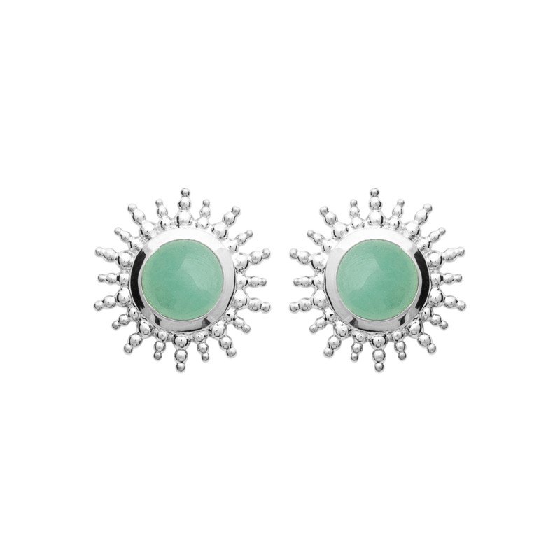 Boucles d'oreilles Soleil Aventurine en Argent Rhodié