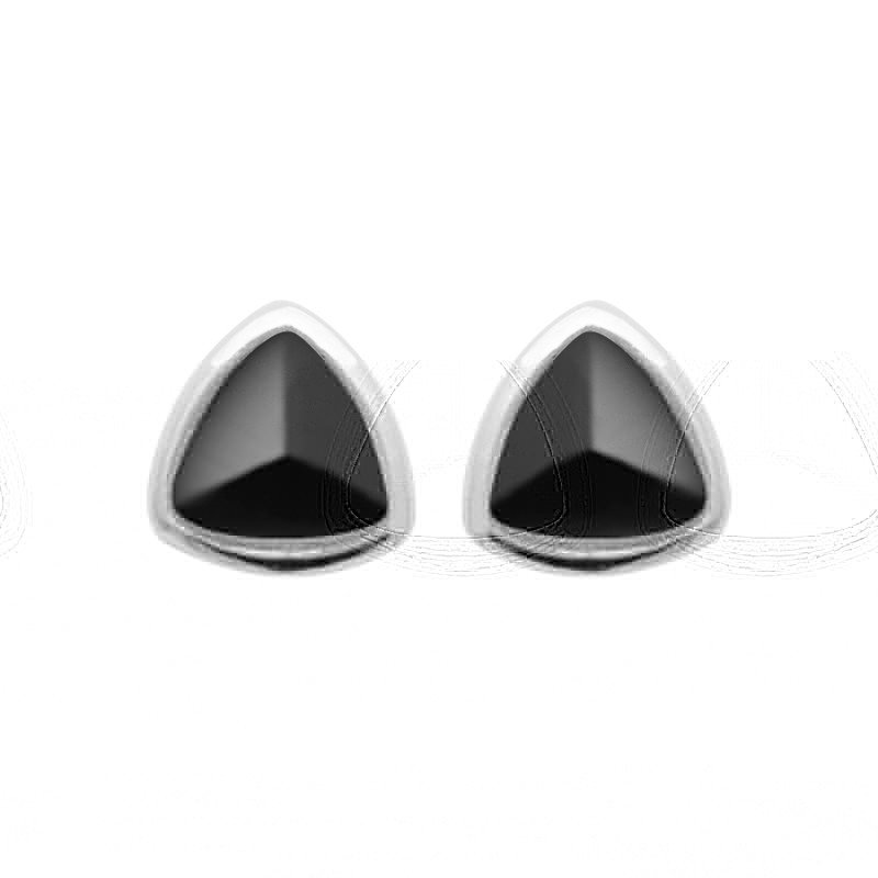 Puces d'oreilles Triangle Agate Noire en Argent Rhodié