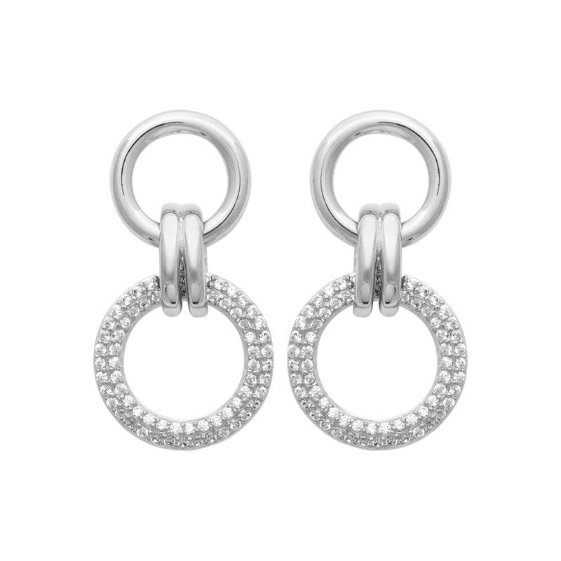 Boucles d'Oreilles Anneaux Entrelacés Argent Rhodié et Oxyde de Zirconium